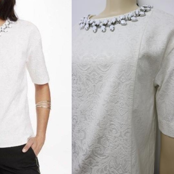 💰 EXPRESS Elite Stretch Jeweled Collar Jacquard Top ⭐ - Picture 4 of 4